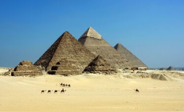 A distant view of the Pyramids of Giza